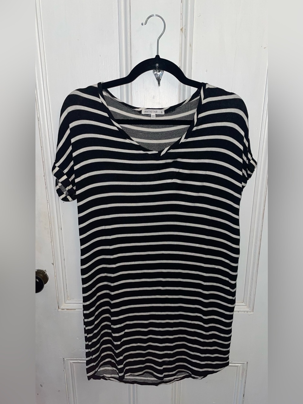 Antistar Black & White Striped Shift Dress Size Small Casual Nautical Mini Dress